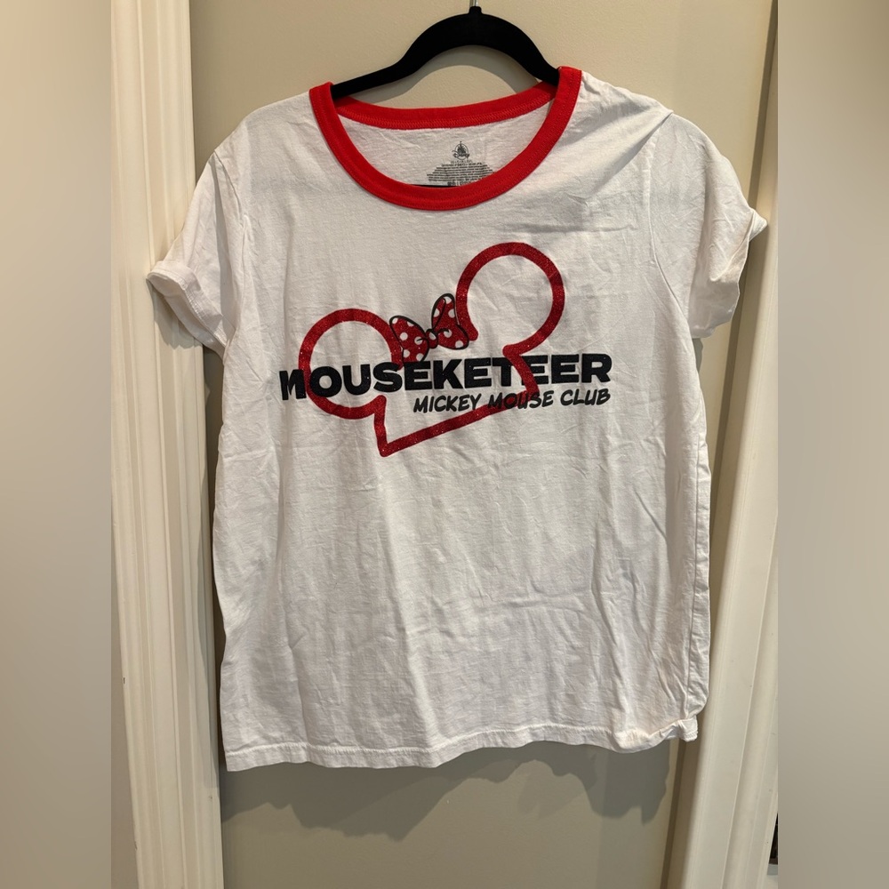 Disney Mickey Mouse Club Mouseketeer Glitter Ringer T-shirt, size large